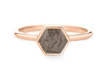 Anillo de cremación apilable hexagonal mediano en oro de 14 quilates / Joyería conmemorativa para cenizas de mascotas