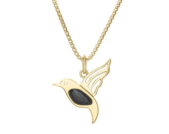 Collar de cremación con colibrí en oro de 14 quilates / Joyería conmemorativa para cenizas de mascotas