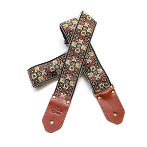 Vintage 60&#39;s Style Guitar Strap: Leather & Hemp Woodstock Strap