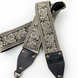 The Eclipse Guitar Strap Style Bag Strap - Gorgeous Gold and Black Hand Bag strap with Vining floral motif on black , Replacement bag strap