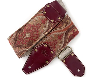 Easton gitarrrem - röd med brun rostbrun jordfärgad vävstil, 3 tums basrem, brett gitarrband, hampabasrem för gitarr