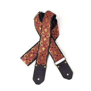 The Diablo Guitar Strap by Native Sons - Exquisite Guitar Strap in Black Red and Gold with Leather and Hemp or Nylon
