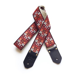 The Hendrix Guitar Strap by Native Sons - Classic Wood Stock Hendrix Strap Made in Hemp or Nylon  with custom leather ends