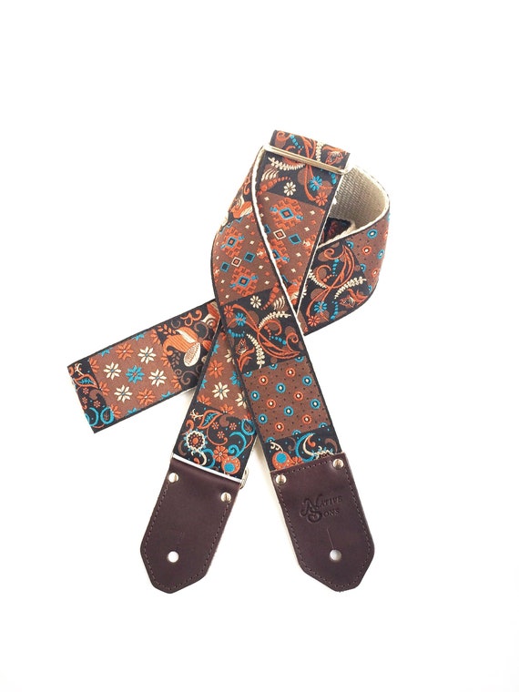 Floral Paisley Guitar Strap: Southwest Style, English Bridle  display picture 1
