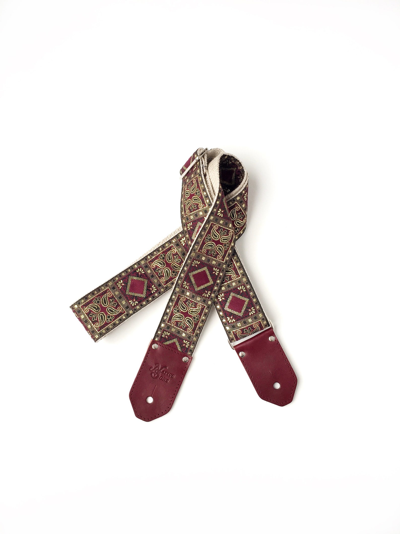 The Harmony Guitar Strap Burgundy Gold Guitar Strap Paisley Etsy