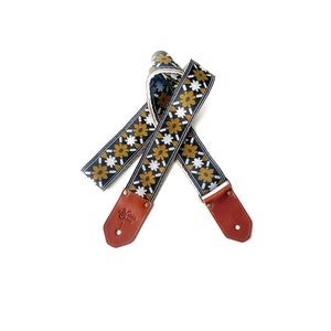 The Rambler in Black Guitar Strap by Native Sons Vintage Yellow harvest Gold and white on black best bass guitar strap in hemp or nylon image 4