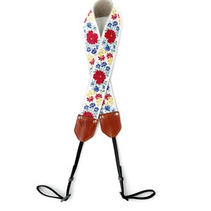 The Mia Camera Strap by Native Sons Colorful Red Rose White green blue yellow camera strap w hemp or Nylon w leather choice image 3