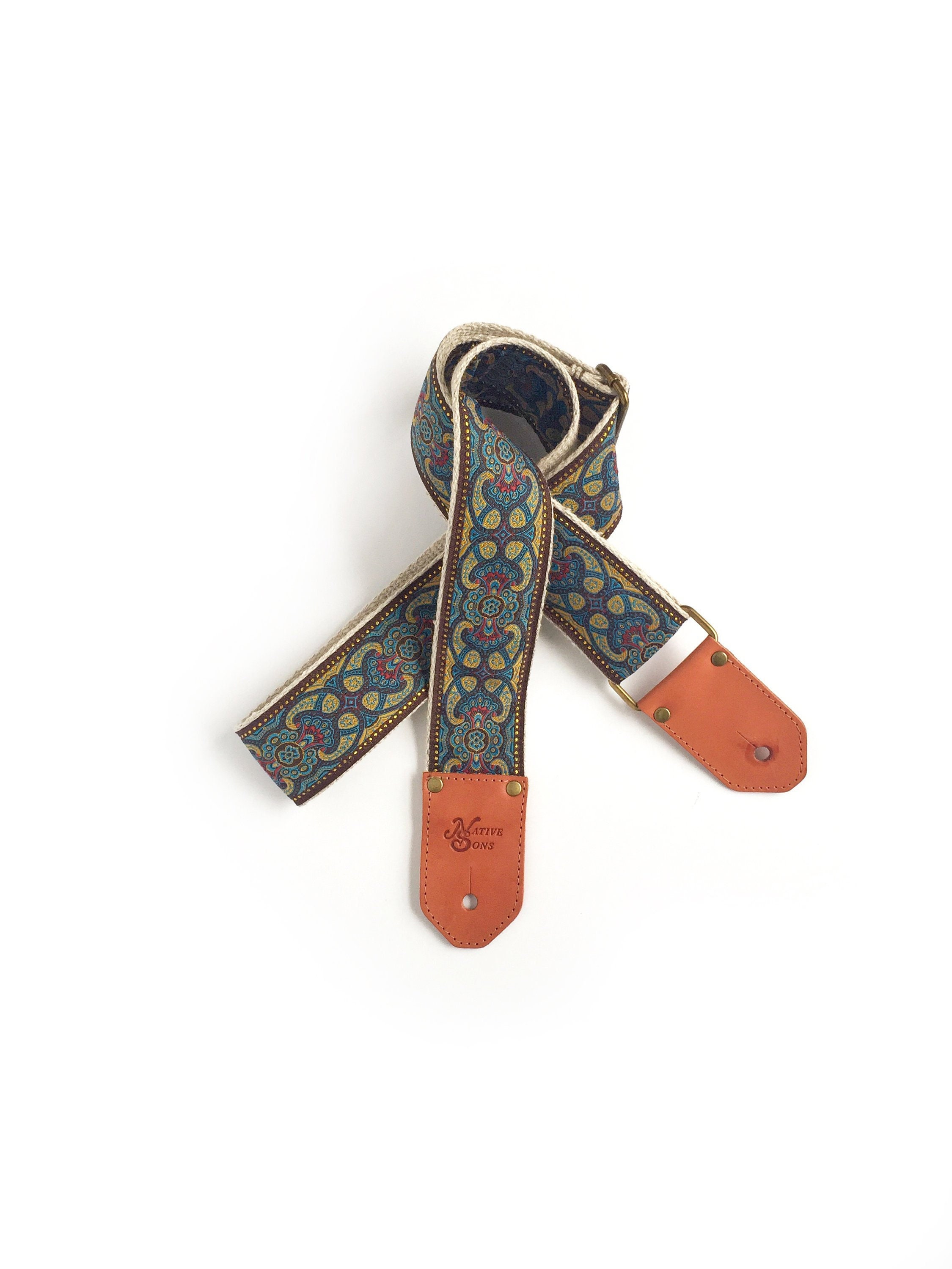 The Aries Guitar Strap by Native Sons Blue Burgundy and Gold