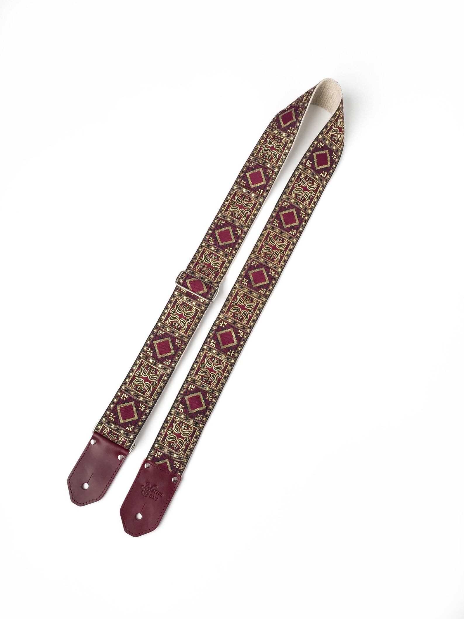 The Harmony Guitar Strap Burgundy Gold Guitar Strap Paisley Etsy