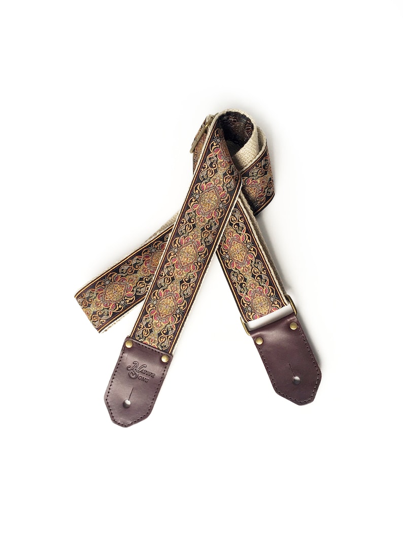 Jupiter gitarrremmen från Native Sons - Vintage-stil vävrem i jordfärger med hampa eller nylon och läder bild 4