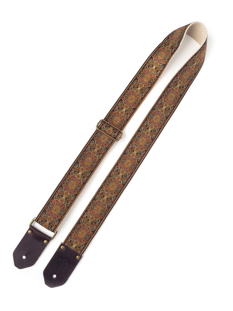 Jupiter gitarrremmen från Native Sons - Vintage-stil vävrem i jordfärger med hampa eller nylon och läder bild 3