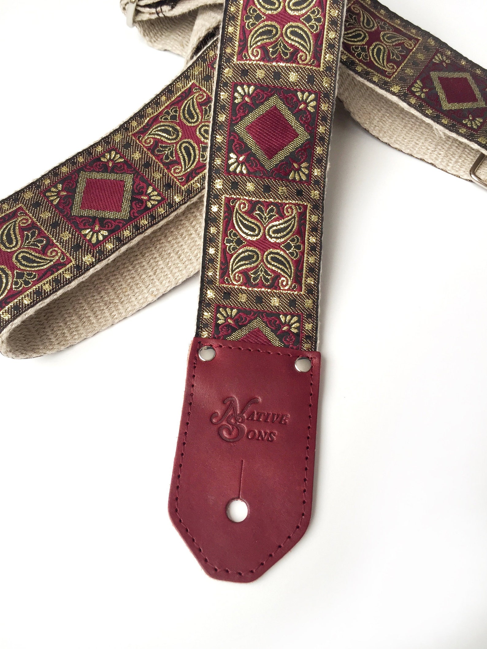 The Harmony Guitar Strap Burgundy Gold Guitar Strap Paisley Etsy