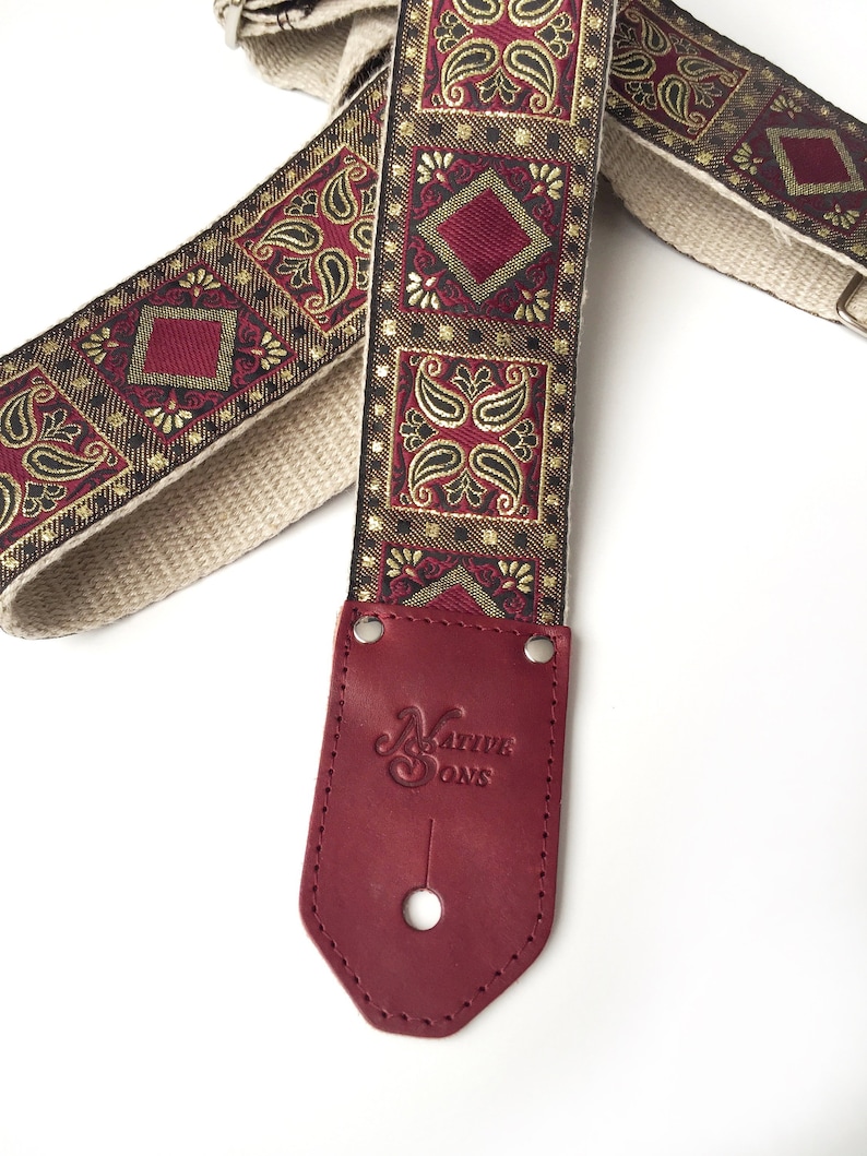The Harmony Guitar Strap Burgundy Gold Guitar Strap Paisley Etsy