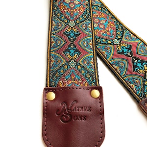 The Atlas Camera Strap by Native Sons Burgundy and Teal Tapestry Motif ...