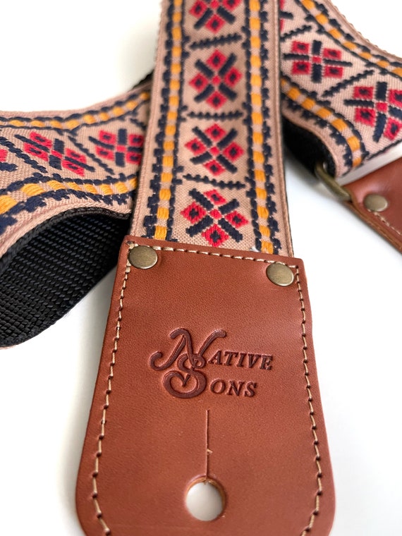 Herringbone Banjo Strap - durable custom design with leather