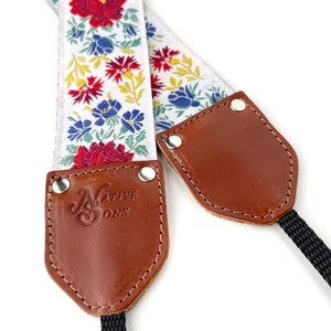 The Mia Camera Strap by Native Sons Colorful Red Rose White green blue yellow camera strap w hemp or Nylon w leather choice image 4