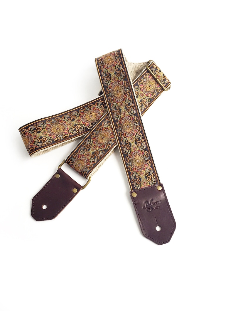 Jupiter gitarrremmen från Native Sons - Vintage-stil vävrem i jordfärger med hampa eller nylon och läder bild 1