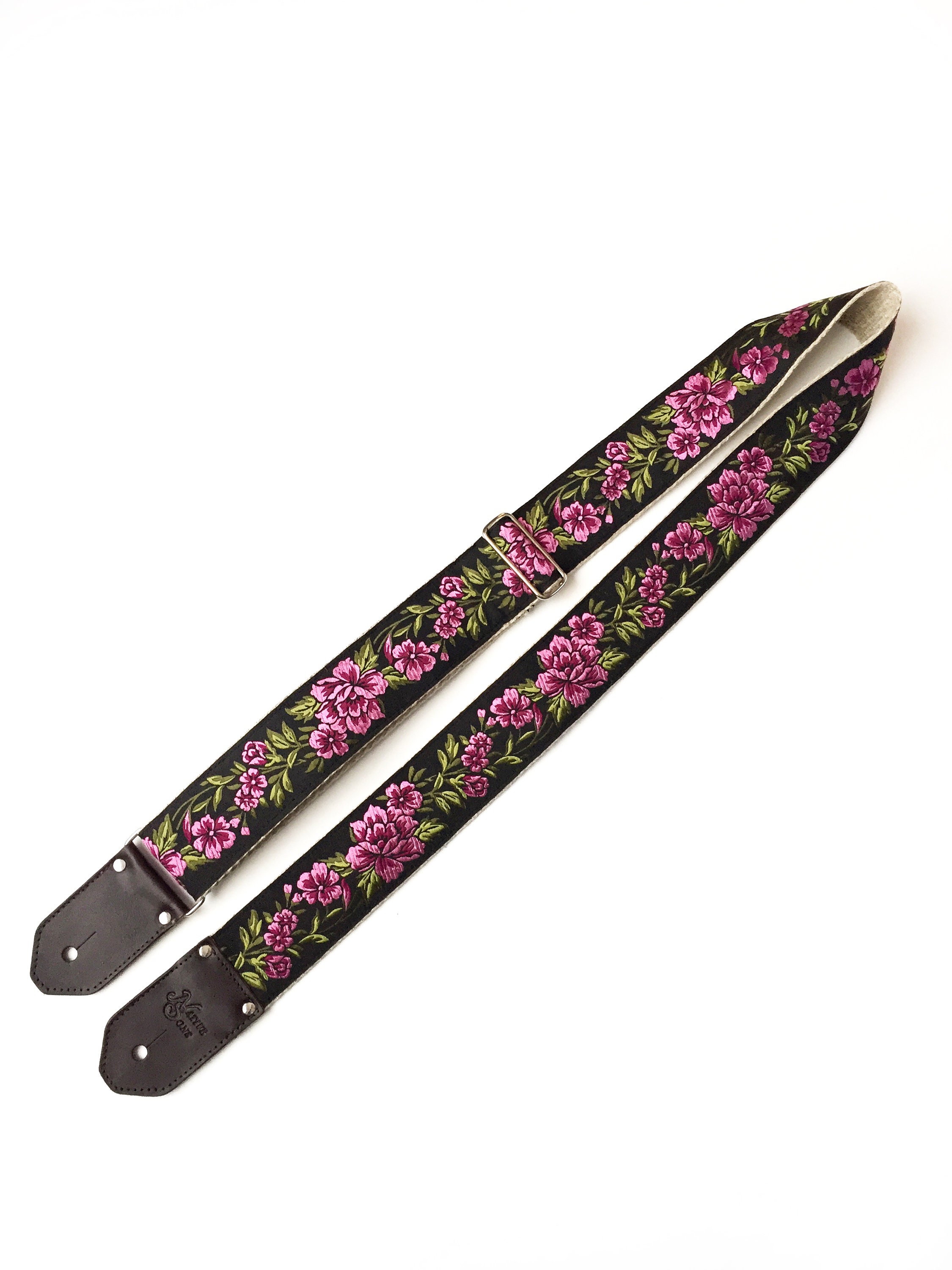The Odel Guitar Strap by Native Sons- Fuchsia Pink Floral on