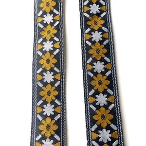 The Rambler in Black Guitar Strap by Native Sons Vintage Yellow harvest Gold and white on black best bass guitar strap in hemp or nylon image 5