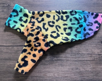 90s Leopard - hondenvest, 2 poten of 4 poot fleece pyjama