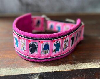 Klaar voor verzending! Halloween Hunks halsband van metallic leer en kristallen martingaal: hals 16-18 inch