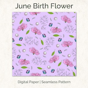 Digitalt papper för födelseblomma i juni, mönster med roskaprifol