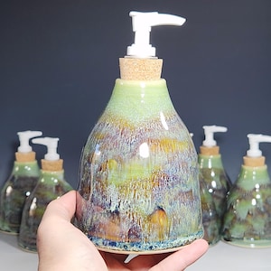 Hand Thrown Pottery Liquid Soap Dispenser, Handmade Bathroom Ceramic Soap Holder, Rustic Hand Soap Pump, Dish Soap, Each