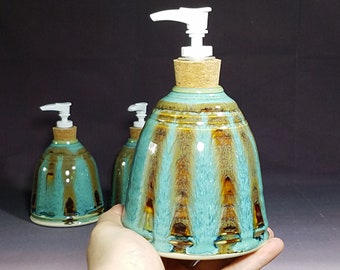 Hand Thrown Pottery Liquid Soap Dispenser, Handmade Bathroom Ceramic Soap Holder, Rustic Hand Soap Pump, Dish Soap, Each