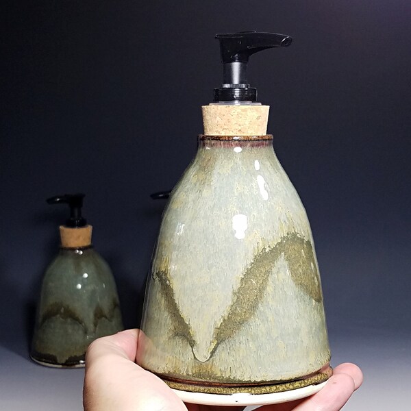 Hand Thrown Pottery Liquid Soap Dispenser, Handmade Bathroom Ceramic Soap Holder, Rustic Hand Soap Pump, Dish Soap, Each