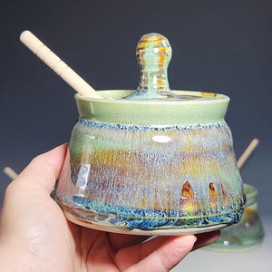 Handmade Pottery Lidded Honey Jar
