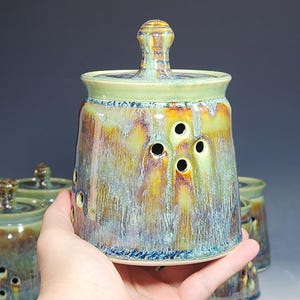 Hand Thrown Ceramic Garlic Keeper, Handmade Pottery Kitchen Decor