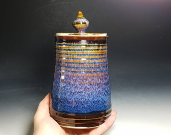 Large Handmade Pottery Lidded Jar, Ceramic Canister, Treat Jar, Stash Jar, Tea Caddy, Wheel Thrown, Rustic