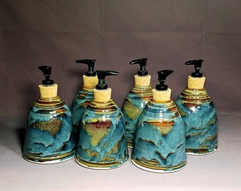 Hand Thrown Pottery Liquid Soap Dispenser, Handmade Bathroom Ceramic Soap Holder, Rustic Hand Soap Pump, Dish Soap, Each