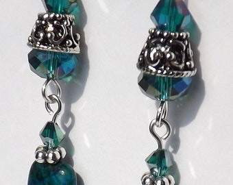 スワロフスキークリスタル付き宝石アズライトクリソコラビーズイヤリング