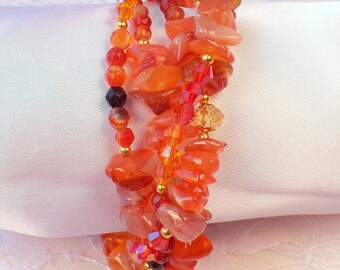 素敵な秋の喜びのツイスト 3 連カーネリアンと赤瑪瑙のブレスレット