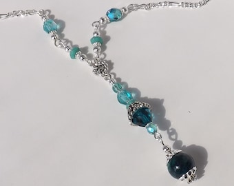 ゴージャスな宝石アズライト クリソコラ ビーズネックレス ティール＆ブルー