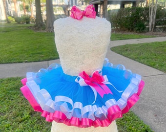 Turquoise Tulle Tutu with Pink Ribbon & Hairbow
