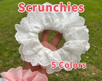 Double layer Lace Scrunchies, Large White Lace Hair Scrunchies ,French style scrunchies, Wedding Headpieces