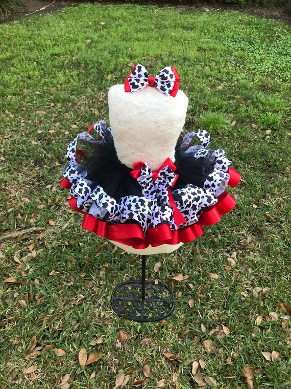 Red Cow print ribbon trimmed  tutu with free matching bow ,   27 colors