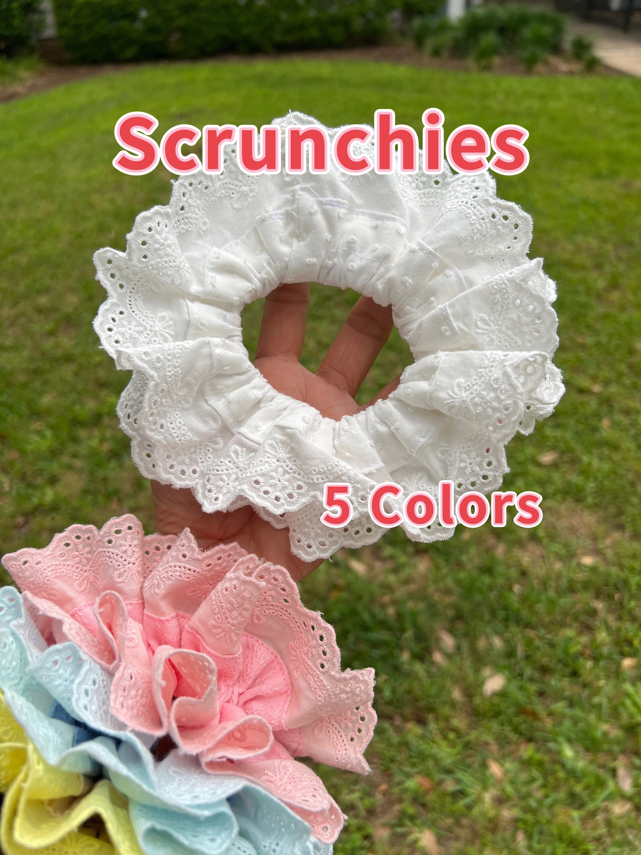 White Lace Scrunchie: Double Layer Cotton Hair Tie