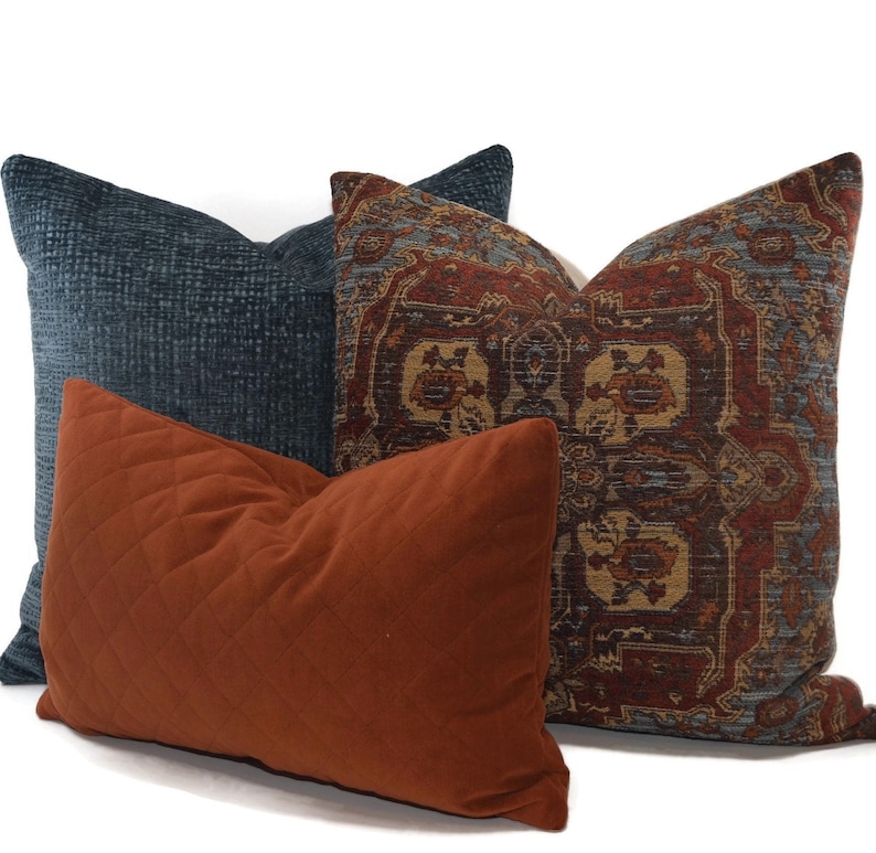 Turkish Throw Pillow Cover Boho Brown Blue Paprika Chenille Etsy