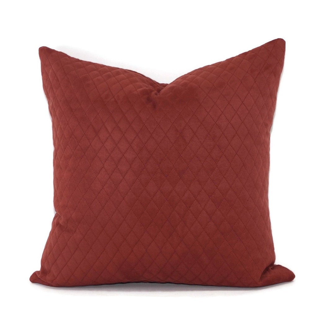 Brick Red Quilted Velvet Pillow Cover, 20x20, Boho Pillows, Moroccan