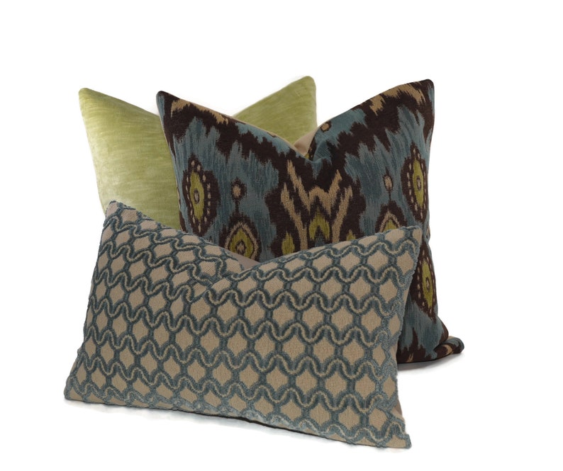 Boho Blue Ikat Pillow Cover 20x20 Turquoise and Brown Etsy