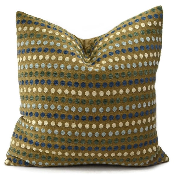 Boho Blue, Green, Aqua, Cream & Tan Chenille Dot Throw Pillow Cover, Woven and Chenille Pillow Cover, 18x18, 20x20, 22x22, Lumbar Pillows