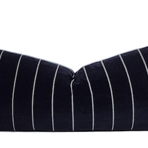 XL Lumbar Pillow, Elegant Black White Pin Stripe Velvet Xl Lumbar Throw Pillow w INSERT INCLUDED, 14X30