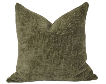 Earthy Moss Green Chenille Throw Pillow Cover, MULTIPLE SIZES, Lush Nature Inspired Green Waffle Texture Chenille, Spring Green Pillow Decor