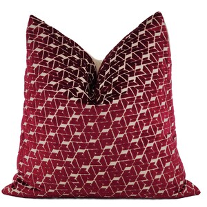 Ruby Red Cut Velvet Throw Pillow Cover, MULTIPLE SIZES, Deep Red Geometric Pattern Cut Velvet Pillow Cover, Holiday Pillow Cover