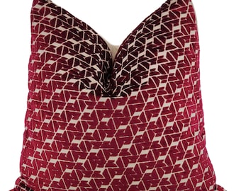 Ruby Red Cut Velvet Throw Pillow Cover, MULTIPLE SIZES, Deep Red Geometric Pattern Cut Velvet Pillow Cover, Holiday Pillow Cover