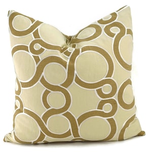 Schumacher Conundrum Biscuit Throw Pillow Cover, Cream & Tan Appliqued Linen, 18x18, Farmhouse Pillow, Modern, Boho, Mid century modern