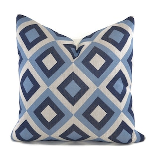 Modern Navy Throw Pillow Cover, 20x20, Shades of blue pillow cover, Navy blue geometric pattern pillow, Eclectic blue pillow, gifts for her